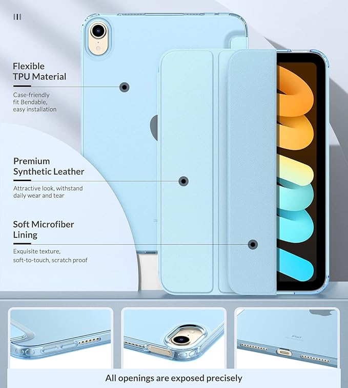 MoKo Case Fit New iPad mini 7 (A17 Pro) 2024, iPad mini 6th Generation Case 2021 (8.3-inch), iPad mini 6 Case, Soft TPU Translucent Frosted Back Cover Case for iPad mini 7th, Sky Blue