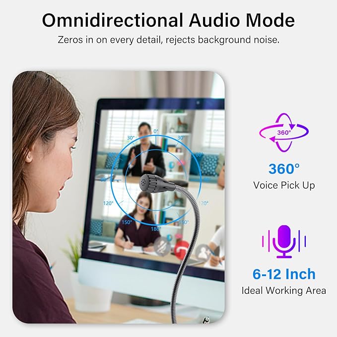 USB Microphone for PC, Plug & Play Computer Mic with Noise Cancelling & Mute, Flexible Gooseneck Desktop Mic for Podcasting, Streaming, Video Conferences, Compatible with Windows & Mac