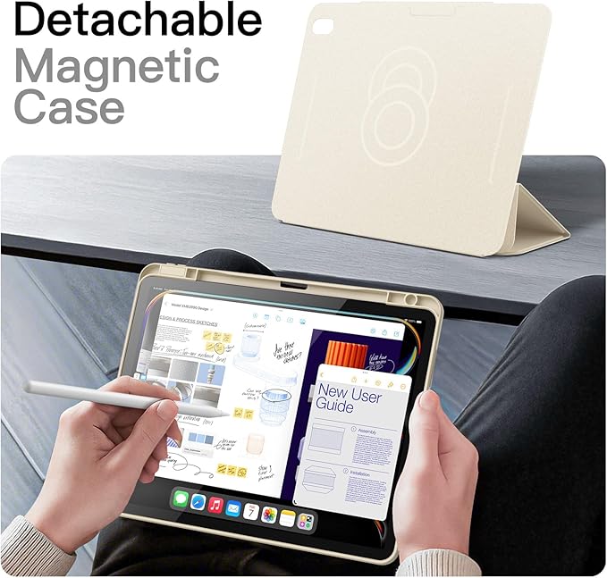 JETech Magnetic Detachable Case for iPad Air 13-Inch M4/M3/M2 (2026/2025/2024) with Pencil Holder, Removable Rotating Clear Cover, Portrait/Landscape Stand with Raised Screen View (Starlight)