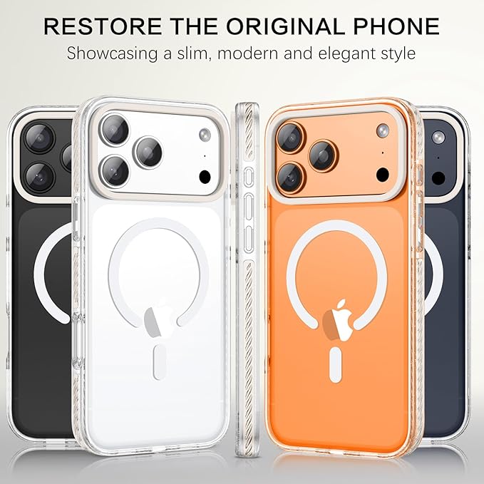 BENTOBEN Magnetic for iPhone 17 Pro Max 6.9" Case, Compatible with Magsafe Military Shockproof Protective Bumper Cute Transparent Slim Anti-Yellowing Phone Case for iPhone 17 ProMax Cover,Clear White