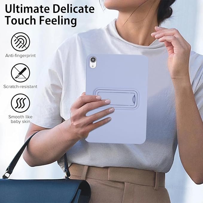 Case for iPad mini 7th & 6th Gen with Kickstand, Soft TPU + Hard PC Ultimate Delicate Touch Feeling Shockproof Protective Back Cover for iPad mini 7th 6th Women Men, Lightpurple