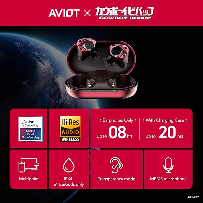 AVIOT TE-ZX1 Wireless Earbuds - World's First 5-Driver Tribrid System, High-Resolution Audio, LDAC Technology, Hybrid Noise-Cancelling, Cowboy Bebop Edition, Waterproof IPX4 (TE-ZX1-US1)