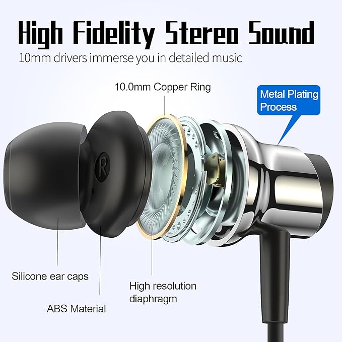 USB C Headphones for Samsung S26 S25 S24 S23 S22 A16 A56 Wired Earbuds USB C Magnetic in-Ear Type C Earphone with Mic Volume Control Stereo Noise Canceling Headphones for iPhone 17 16 15 Pro Max Pixel
