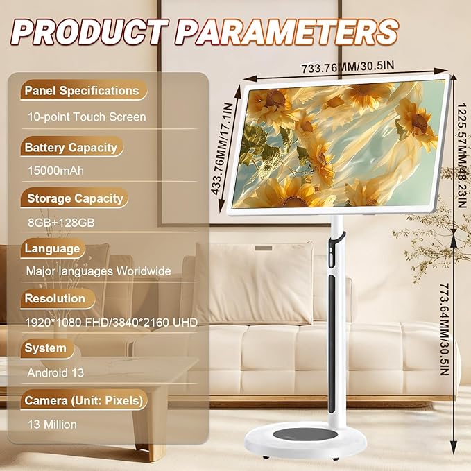 21.5" 24" 27" 32" Smart Mobile Monitor Portable Touch Screen TV with 8MP/13MP Camera Entertainment Display(8+128GB(1080P),32IN)