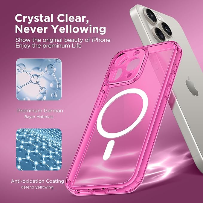 CAPRARO Magnetic for iPhone 13 Pro Case, [Compatible with MagSafe] [Full Camera Protection] Shockproof Protective Slim Translucent Matte Phone Case for iPhone 13 Pro 6.1'', Clear Neon