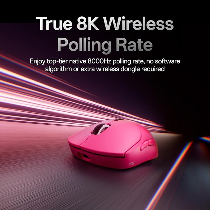 Rapoo VT2 Wireless Gaming Mouse, True 8K Wireless Polling Rate, 53g Lightweight, Up to 500 Hr Battery, Nordic nRF54L15 MCU, 100-Million Mechanical Switch, 10 Programmable Buttons, Macro Enabled
