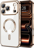 Hython Magnetic Clear for iPhone 17 Pro Case with Camera Lens Protector [Compatible with MagSafe] Luxury Plating Edge Slim Soft TPU Cover Protective Phone Case for iPhone 17 Pro 6.3", Desert Brown
