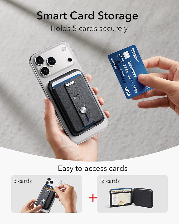 ESR Geo for Magsafe Wallet with Full Find My Functionality,5 Card Holder Stand Grip for Phone Case, RFID Blocking, Magnetic Wallet for iPhone 17e/17/16/15/14/13/12 Series, with Adjustable Stand, Black