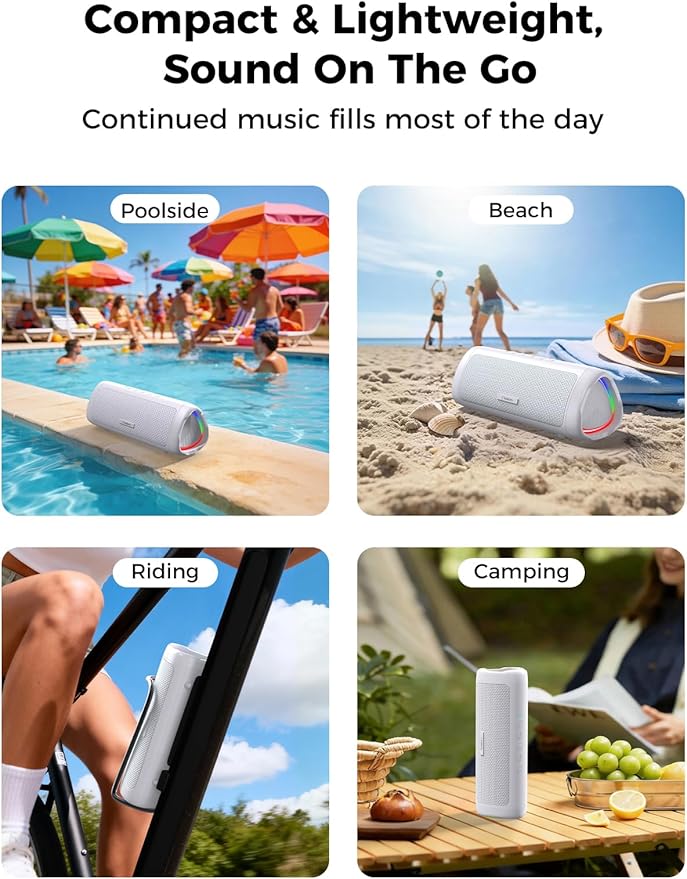BolaButty Bluetooth Speaker Portable Wireless, IPX5 Waterproof, Up to 20H Playtime, TWS Pairing, BT5.3, for Home/Party/Outdoor/Camping/Beach Essentials, Birthday Gift (White)