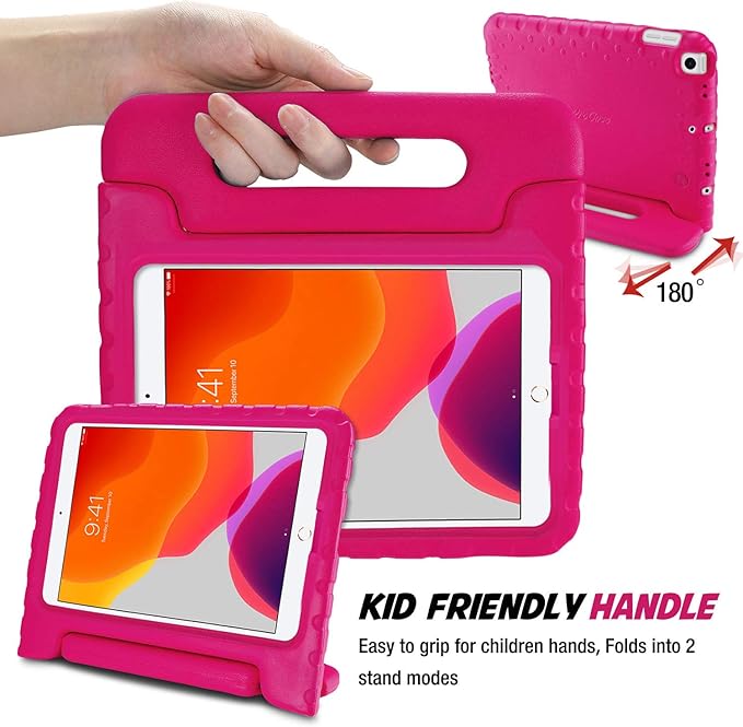ProCase Kids Case for iPad 9th Generation/iPad 8/iPad 7, iPad 10.2 Case 2021 2020 2019/iPad Air 10.5/iPad Pro 10.5 Kids Case, Shockproof Lightweight Case with Convertible Handle -Magenta