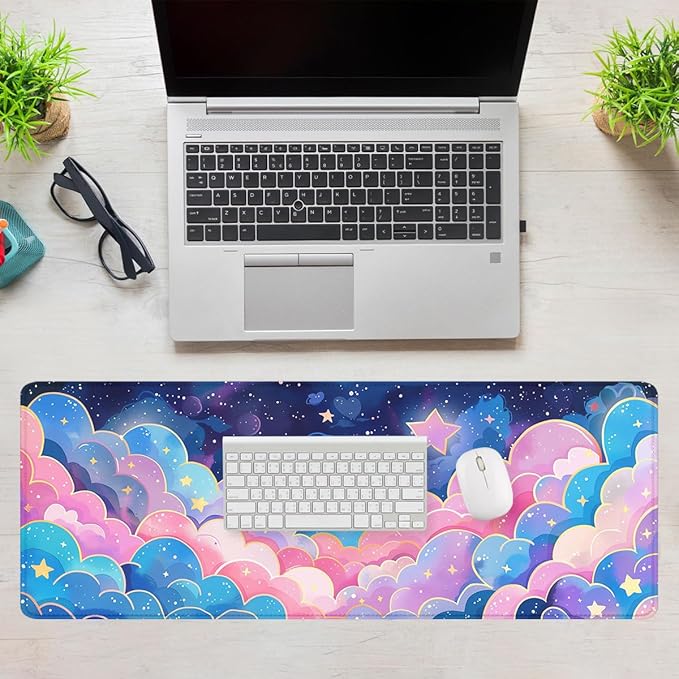 Colorful Cloud Gaming Mouse Pad Anime Rainbow Cute Clouds Mousepad XL Large Gaming Mouse Pad Laptop Keyboard Mat Desk Pad 35.4"x15.7" Office Home Decor for Women Girl