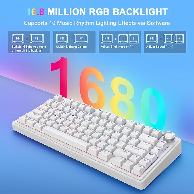 AULA F75 - 75% Mechanical Keyboard, Wireless Gaming keyboard BT5.0/2.4GHz/USB-C, Hot Swappable Custom Pre-lubed Switches with Knob, RGB Backlit Shine-Through PBT Keycaps Creamy Sounding Keyboard