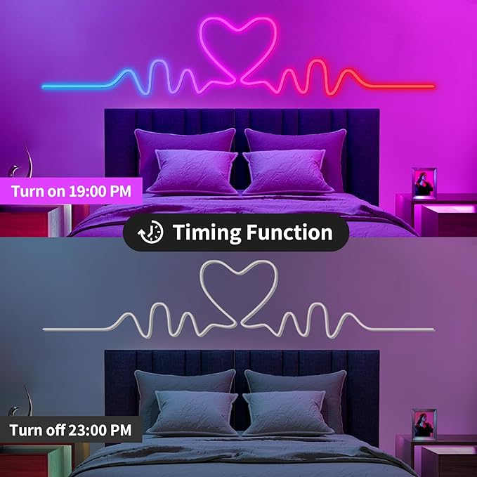 LED Neon Rope Light, 9.84FT RGB LED Strip Light APP Control, Button Control, 5V Music Sync Color Changing Rope Light, IP65 Waterproof LED Light for Bedroom Gaming, Halloween Party Decor
