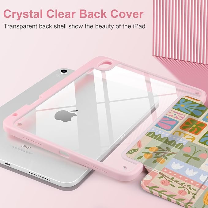 Case for iPad Air 13 inch 2026 M4 2025 M3 2024 M2 Release Slim Lightweight Shockproof Cute Printed Cover with Clear Back TPU Edge Pencil Holder Trifold Stand Auto Wake Sleep, Flower Patchwork