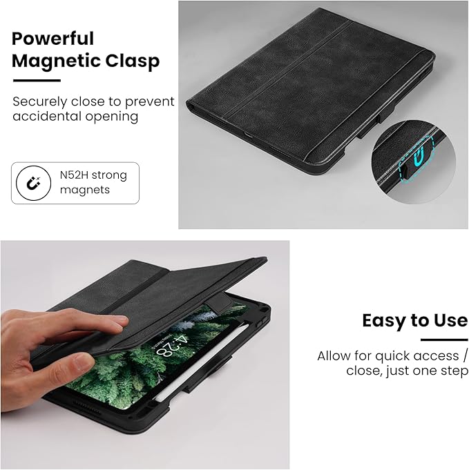 Case for iPad Air 11 Inch M4/M3/M2 (2026/2025/2024),iPad Air 5th/4th Generation 10.9'' Folio Cover with Pencil Holder Pocket,Magnetic Closure,Multi Angles Stand,Auto Sleep/Wake,Black
