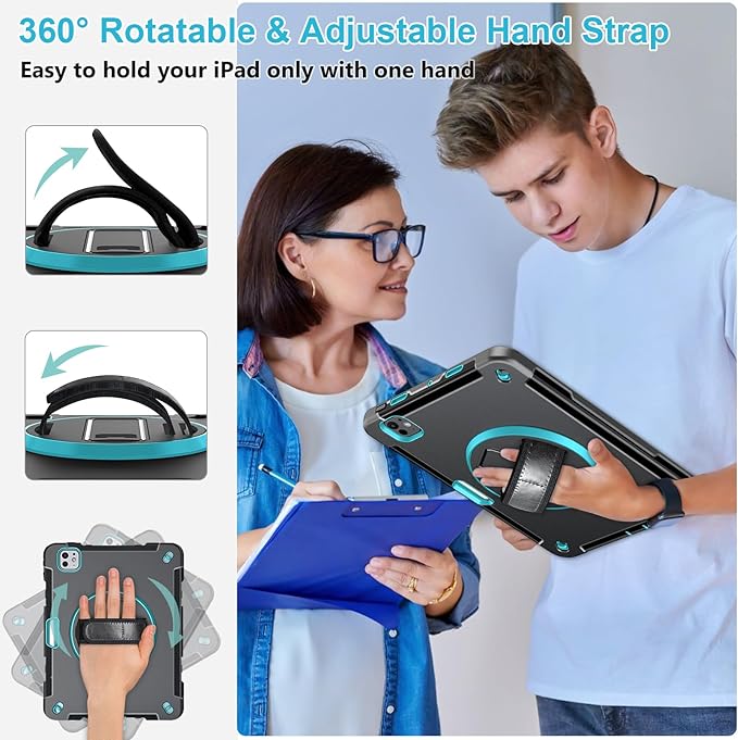 Case for iPad Pro 13 Inch M5 2025/ M4 2024: Military Grade Cover for iPad Pro 13" with Screen Protector - Stand - Handle - Shoulder Strap - Pencil Holder-Mint Green