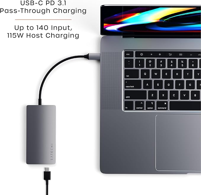 Satechi 8 in 1 USB C Hub Multiport Adapter V2, 4K HDMI, 115W USB C PD Charging, 3 USB-A, Ethernet, Micro/SD Card Readers, for Laptop, MacBook Air/Pro/Neo, iPad Air/Pro, Windows - Space Gray