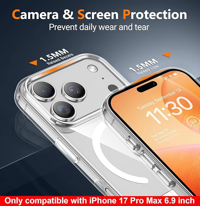 SPIDERCASE Magnetic for iPhone 17 Pro Max Case,with [3 Stand Ways] [Military Grade Drop Protection] with Invisible Stand Shockproof Slim Case for iPhone 17 Pro Max 6.9 inch,Clear