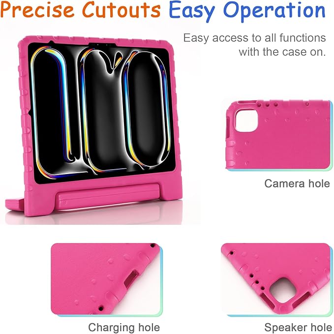 Kids Case for iPad Pro 13" 2025 (M5) 2024 (M4) & iPad Air 13" M4 M3 M2 Shockproof Case with Pencil Holder, Techcircle Handle Stand Light EVA Foam Bumper Protective Rugged Child Proof Cover, Rose