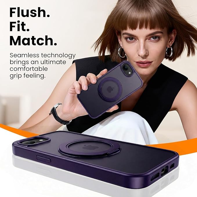 360°Ring Stand for iPhone 16E/17E Case with 2X Screen Protector,Fit for MagSafe, Anti-Yellowing & Scratch-Resistant Back Phone Case for iPhone 16E/17E 6.1", Purple