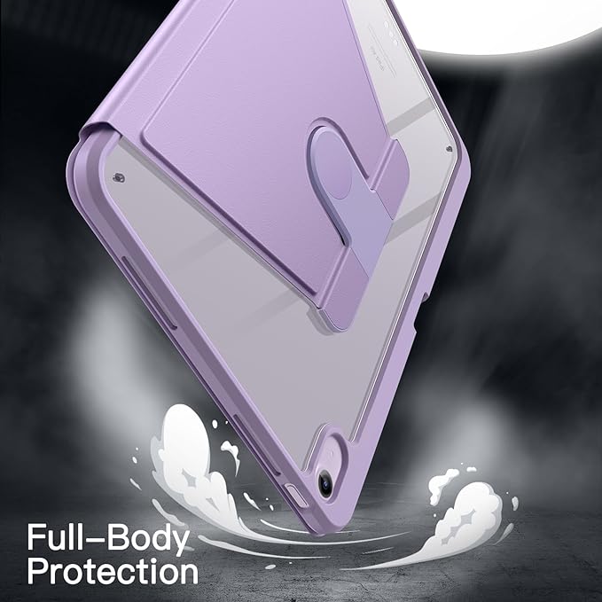 JETech Rotating Case for iPad Air 13-Inch M4/M3/M2 (2026/2025/2024) with Pencil Holder, 360 Degree Rotation Protective Stand Cover Clear Back, Auto Wake/Sleep (Purple)