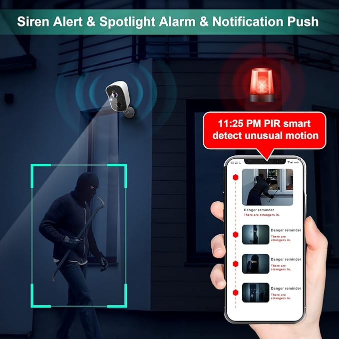 Security Cameras Wireless Outdoor, WiFi Cameras for Home Security Battery Powered, AI Motion Detection, Color Night Vision, 2-Way Talk, Spotlight Siren Alarm, Cloud & SD Storage-Purewhite WiFi Camera