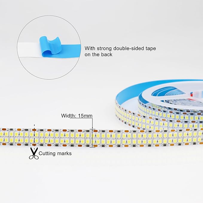 LEDENET 2835 SMD Cold White LED Strip Lights 6500K 16.4ft Double Row 2400 LEDs Flexible LED Strip Tape Light Ribbon Lamp DC 12V LED Daylight Dimmable Strip Lights for Bedroom Lighting