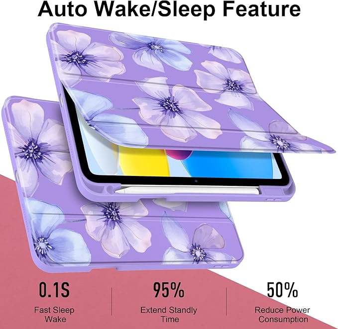 Case for iPad Air 11 inch M4 2026 M3 2025 M2 2024,iPad Air 5th (2022) / 4th (2020) 10.9 Inch Clear Back Shell Shockproof TPU Edge Trifold Stand Auto Wake Sleep Cute Cover, Blue Floral