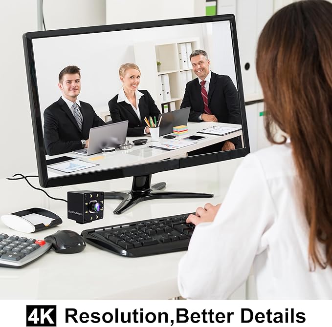 USB Camera 4K Autofocus Webcam High Resolution UHD 2160P Camera with 8pcs White LEDs,100°No Distortion Lens Webcamera with IMX415 Sensor,30fps Plug and Play Web Cam for Video Conference