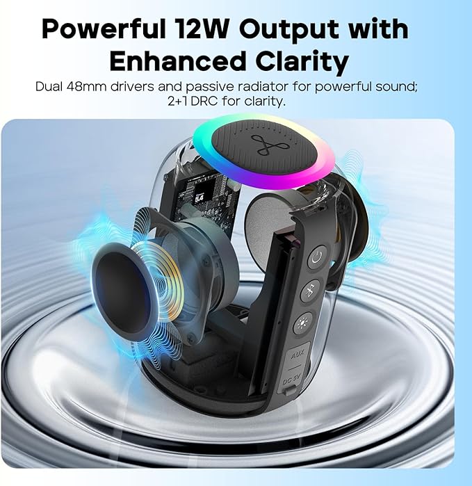 Tribit Bluetooth Speaker StormBox Mini+, 12W Shower Speaker with 360° Sound, 12H Playtime, Custom EQ, BT5.4, IPX7 Waterproof, RGB Lights, Type-C, AAC/SBC, TWS, Portable for Camping/Backyard (Green)