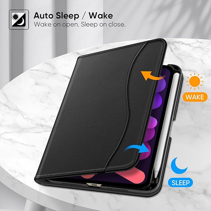 Fintie Folio Case for iPad Mini 7 (A17 Pro, 7th Generation) 2024 / iPad Mini 6 (6th Gen) 8.3 Inch, Multi-Angle Smart Stand Cover with Pencil Holder & Pocket, Auto Sleep/Wake, Black