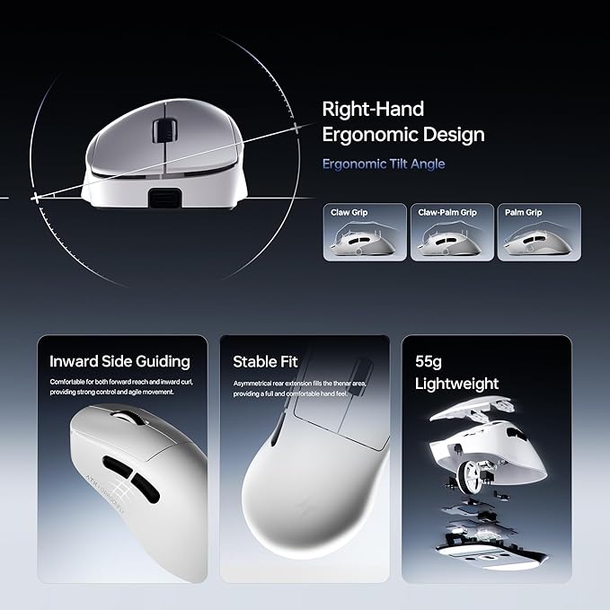 ATK Dragonfly Y9 Gaming Mouse, 55g Lightweight, PAW3950 Ultra Sensor, Nordic 54L15 MCU, Optical Switches, 8K Hz Polling Rate, 800 Hr Battery 2.4G/USB-C (White, Ultimate)