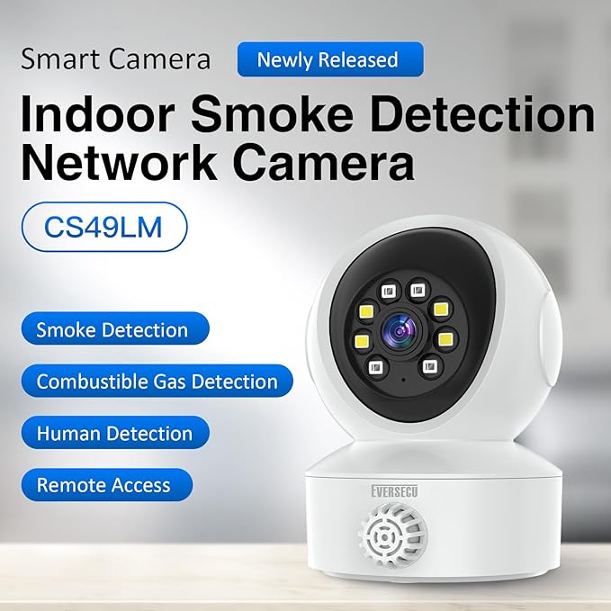 EVERSECU Smoke & Gas Detection Home Security Camera with Sound Alarm & Real Time Alert, Humanoid Auto Tracking, 2 Way Audio, Night Vision, Compatible with Alexa, Baby Monitor/Elder/Pet Camera(4pack)