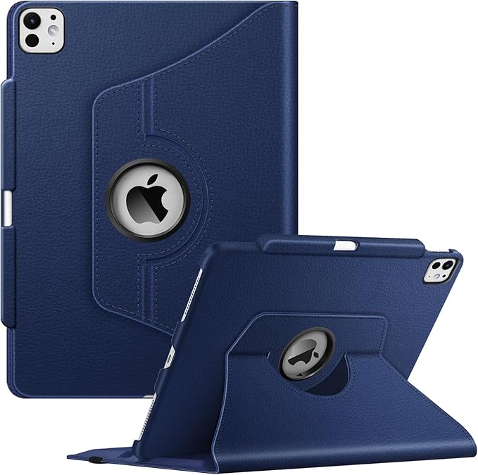 Fintie Rotating Case for iPad Pro 13-inch (M5) 2025 / (M4) 2024 with Pencil Holder - 360 Degree Swiveling Protective Stand Cover with Auto Wake/Sleep, Navy