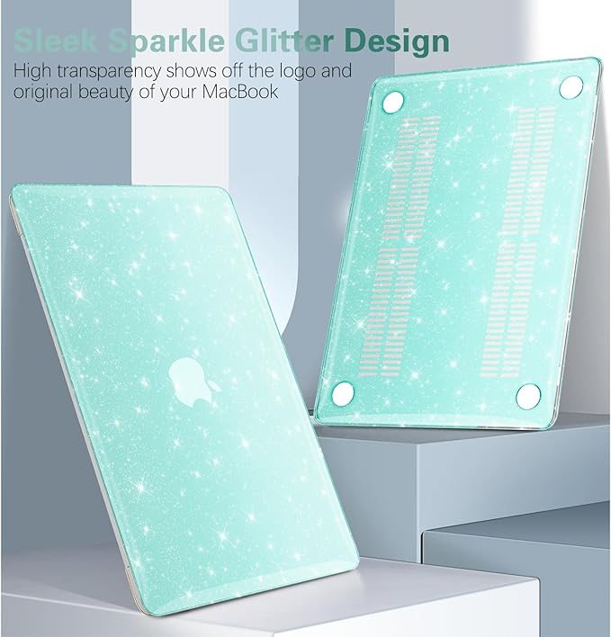 Green Glitter Case for MacBook Air 13 inch 2022-2018 M1 A2337 A2179 A1932, Glitter MacBook Air M1 Case - Shiny Bling Sparkle Plastic Hard Shell & Keyboard Cover for MacBook Air 13.3 inch