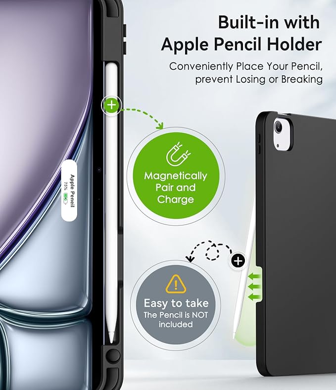 ZoneFoker Premium Leather Folio Case for iPad Air 10.9 inch 2022/2020 - Black+Brown, Multi-Angle Viewing Stand, Apple Pencil Holder