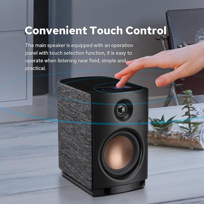 HiVi-Swans OS-10 HiFi Stereo Speakers, Bluetooth 5.0 Active Computer Bookshelf Speakers - 4'' Dynamic Woofer, Powered Desk Speakers 62w RMS with Touch Control for PC/Phone/TV - Black