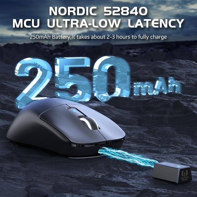 ATTACK SHARK R6 39g SUPERLIGHT Gaming Mouse, PixArt PAW3950MAX Gaming Sensor, Wireless 8K Mouse, MCU Nodic 52840, BT/2.4G/Wired Gaming Mouse, Adjustable DPI 42000, for Win11/Xbox/PS/Mac -Black