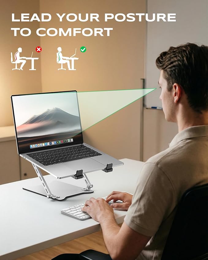 RIWUCT 2026 Ultra-Slim Portable Laptop Stand for Desk, Height Adjustable & Dual-Bar Support Laptop Riser Holder, Ventilated Computer Stand Mount, Compatible with MacBook/Dell/HP(10-15.6")