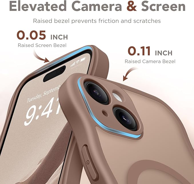 CAPRARO Cute for iPhone 15 Case, Compatible with MagSafe, [Curly Wave Edge] [Full Camera Protection] [14 FT Drop Protection] Magnetic Phone Case for 15 6.1 Inch, Brown