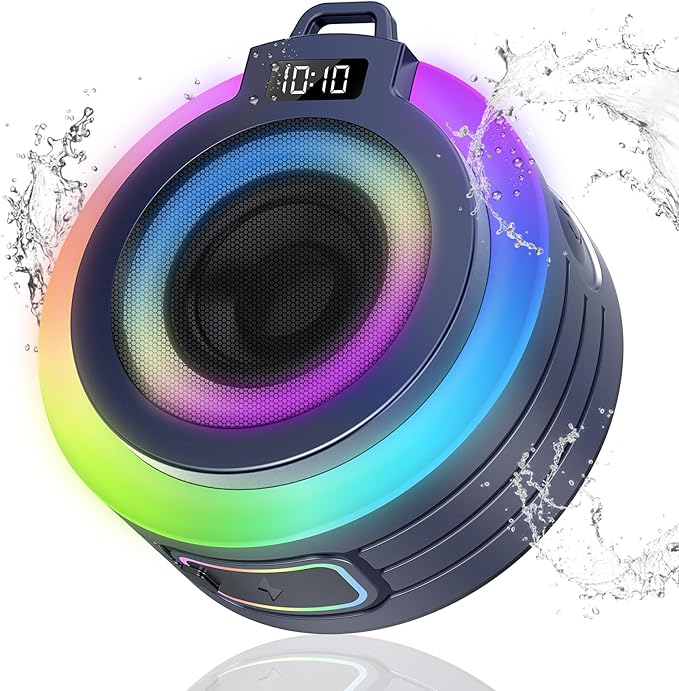 Bluetooth Shower Speaker, Portable Bluetooth Speaker Stereo Sound with Suction Cup/Lanyard, Built-in Mic, IPX7 Waterproof Wireless Speakers Bluetooth 5.4 for Bathroom/Party/Beach/Gift, Blue