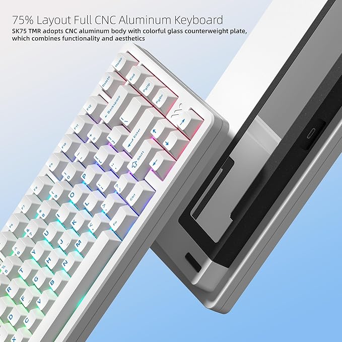 Womier SK75 TMR Keyboard Gaming 75% Hall Effec, Wireless Mechanical Keyboard Rapid Trigger Custom Magnetic Switches Keyboards with 8000 Hz Hot Swap, BT/2.4G/USB-C for Mac Windows Linux,White-Aluminum