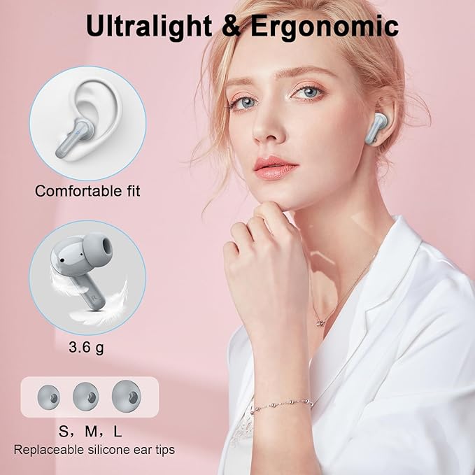 Wireless Headphones, 2026 Bass-3.0 Bluetooth 5.4 Earbuds 3D-Stereo Ear Buds, 4 ENC Noise Cancelling Mic, 40+Hrs USB-C in-Ear Earphones, IP-X7 Waterproof Sport Workout Gym for Laptop Pad Android iOS