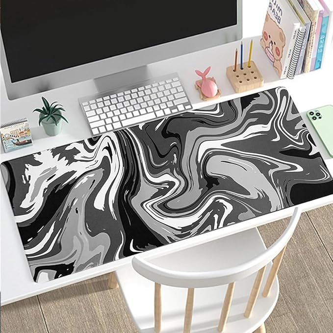 Rcege Large Mouse Pad for Desk - Gaming Mouse Pad with Stitched Edges, Anti-Slip Base for Keyboard and Mouse(Abstract Black, 23.6L x 11.8W inches)
