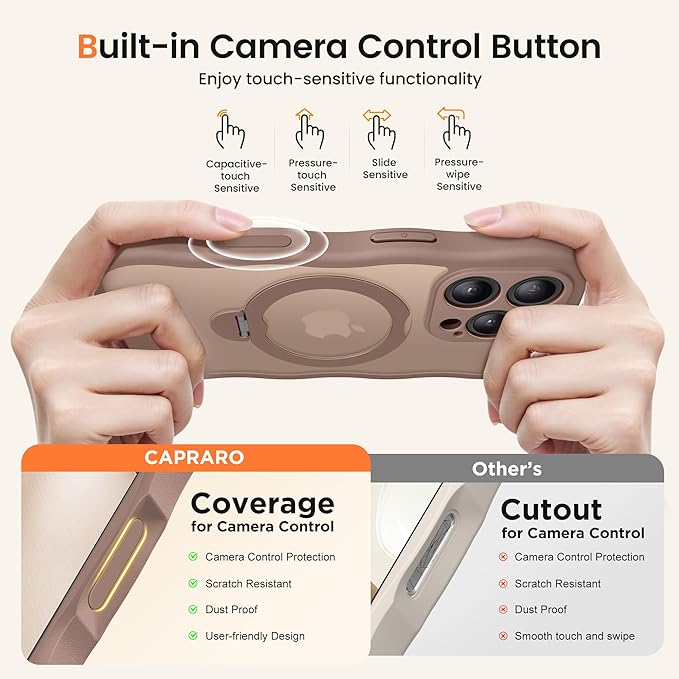 CAPRARO for iPhone 16 Pro Max Case with 360° Spin Magnetic Stand for Women, [Compatible with MagSafe] [Full Camera Protection] Cute Wave Translucent Matte Case for iPhone 16 Pro Max, Brown