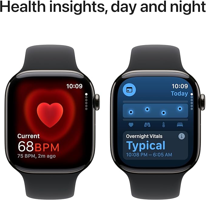 Apple Watch Series 10 [GPS + Cellular 46mm case] Smartwatch with Slate Titanium Case with Black Sport Band - M/L. Fitness Tracker, ECG App, Always-On Retina Display, Water Resistant