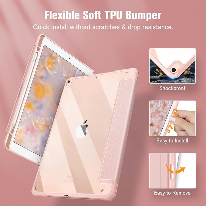 Fintie Hybrid Slim Case for iPad Air 3rd Generation 10.5" 2019 / iPad Pro 10.5 Inch 2017 - [Built-in Pencil Holder] Shockproof Cover with Clear Transparent Back Shell (Rose Gold)