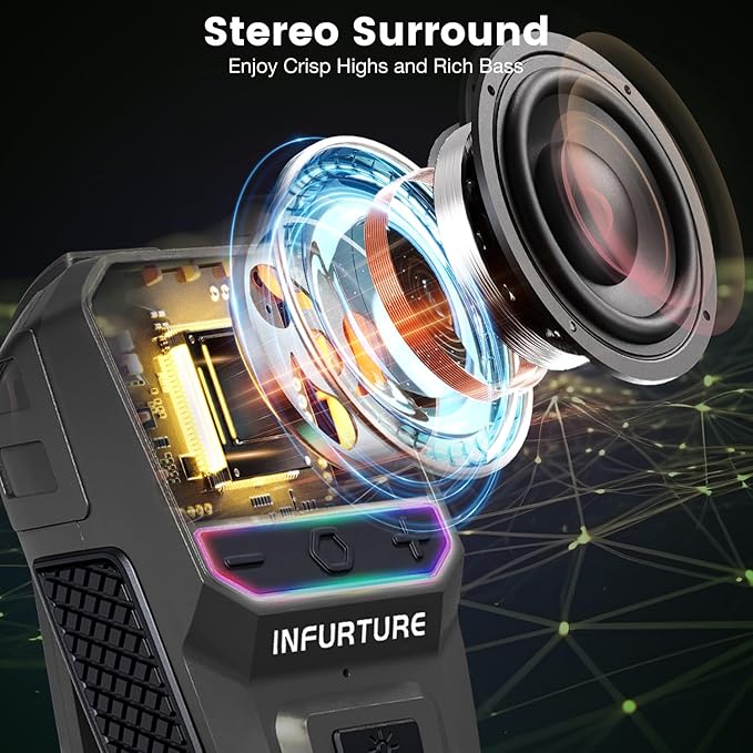 Wearable Waterproof Bluetooth Speaker with RGB/Flashlight-Clip-On Portable Speaker (Non-Magnetic)-Built-in Noise Reduction Mic for Hands-Free Music/Calls-for Work/Riding/Golf/Outdoor (Black)