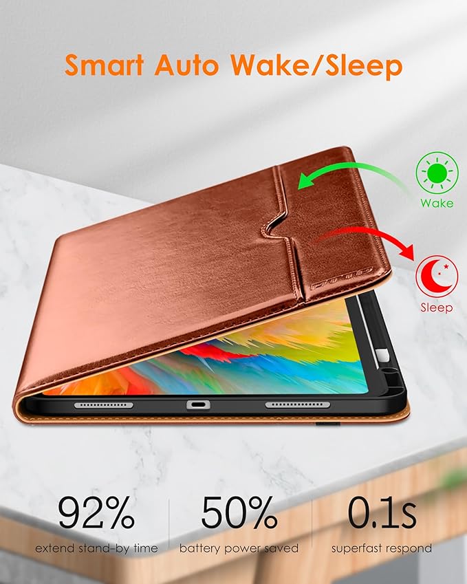 DTTO for iPad Pro 13 Inch Case (M5/M4) 2025/2024, Premium Leather Business Folio Stand Cover with Pencil Holder - Auto Wake/Sleep & Multiple Viewing Angles, Built in Hand Strap & Pocket, Brown