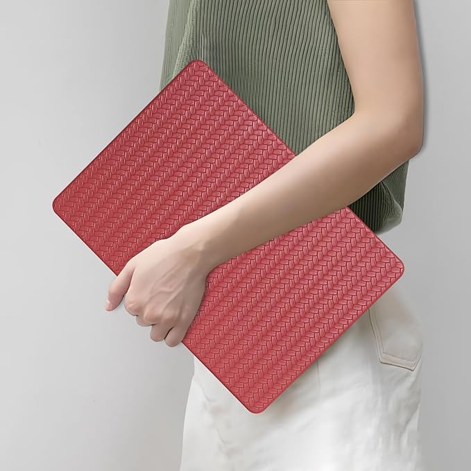 DTangLsm for MacBook Air 15 inch Case 2026 M5, 2025 2024 2023 A3448 M4 A3241 M3 A3114 M2 A2941, Woven Textured Leather Hard Shell Cover for Mac Book Air 15 Case+Keyboard Skin, Has Logo Cutout,Burgandy